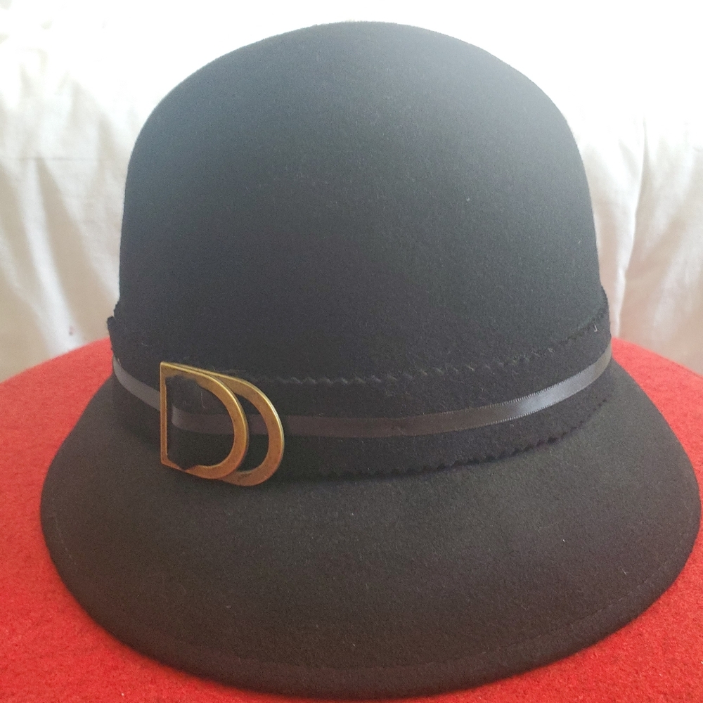 Gorgeous Black Wool Hat/brass Buckles/Delux